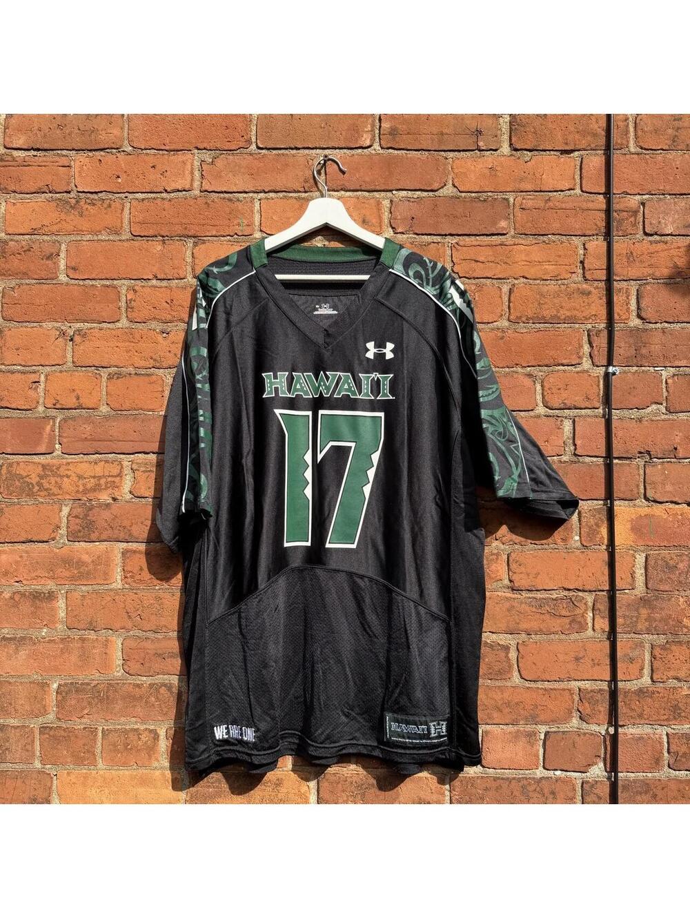 Hawaii rainbow warriors tribal black under armour Bryan Moniz 17 football jersey